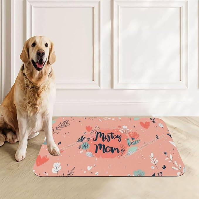 Pet Feeding Mat for Dogs Cats Happy Mother's Day Floral Gift for Mom Bt Absorbent Dog Food Mat Non-Slip Waterproof Placemat Quick Dry Pet Supplies Bowl Mats