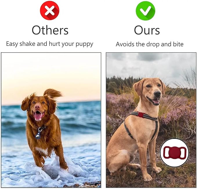 SWINCHO for AirTag Dog Collar Holder [2 Pack] Waterproof High-Strength Elastic Silicone Dog Cat Air Tag Holder(Black&Wine Red)