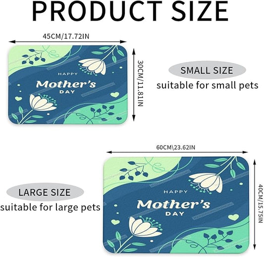 Pet Feeding Mat for Floors Waterproof Dog Mat for Food and Water Happy Mother's Day Floral Gift Mom Green Absorbent Quick Dry Non Slip Mats Cat Bowls 18X12In