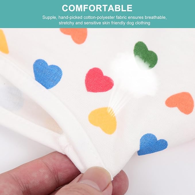 Generic Summer Pet Clothes Breathable Colorful Heart Pattern Vest Shirt for Small to Medium Cats and Dogs, White L Size, Lightweight Summer Pet Supply Accessory