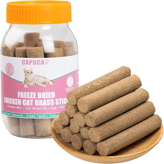 Cat Grass Teething Stick 90g - Freeze Dried Chicken Dental Treats, High Protein for Teeth Cleaning, Hairball Control & Catnip Chews