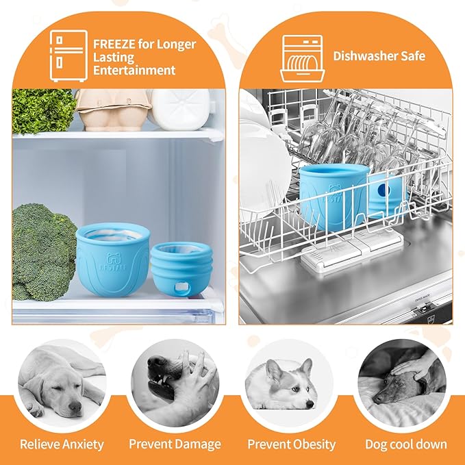 Interactive Dog Toy, 2-in-1 Long-Lasting Treat Dispenser Dog Puzzle Feeder Toys, Stuffable Enrichment Freeze Lick Bowl for Boredom, Reduces Anxiety Silicone Fetch Catch Chew Toy
