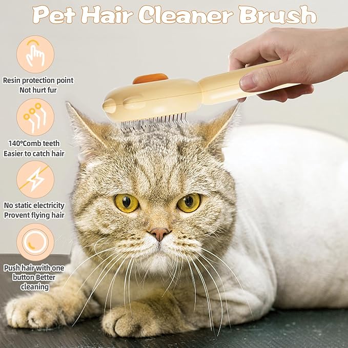 Cat Hair Brush, Cat Brush with Release Button, Self Cleaning Slicker Brush for Shedding, Pet Hair Cleaner Brush for Cats or Dogs, Magic Pet Combs Dogs Grooming Brush (Purple)