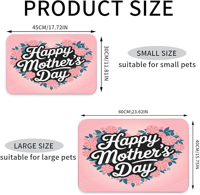 Dog Food Mat Dog Mat for Food and Water 24x16In Happy Mother's Day Floral Gift for Mom Gh No Stains Cat Pet Feeding Mats Water Bowl Messy Drinkers