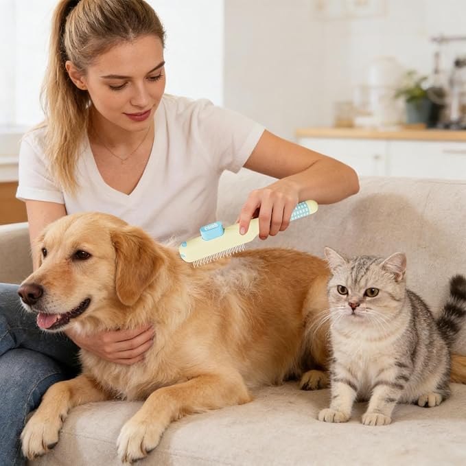 Comb for Cats - Self-Cleaning Non-Slip Brush Supplies with Metal Teeth,Cat Hair Comb | for Dog Puppy Animals Indoor Home Shedding