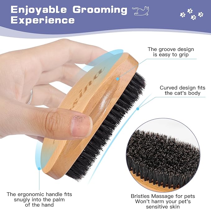 Ultimate Brush for Shedding Control - Professional Cat Grooming With Soft Boar Bristles - Promotes Healthy Coat and Relaxing Massages for Indoor Cats