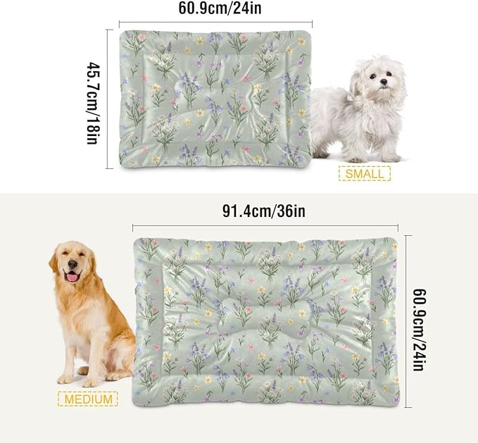 Dog Bed for Crate Washable Pet Sleep Pad, Floral Print Kennel Mat with Non-Slip Bottom, Soft Fluffy Supplies Pet for Dogs and Cats (24x18 inch)