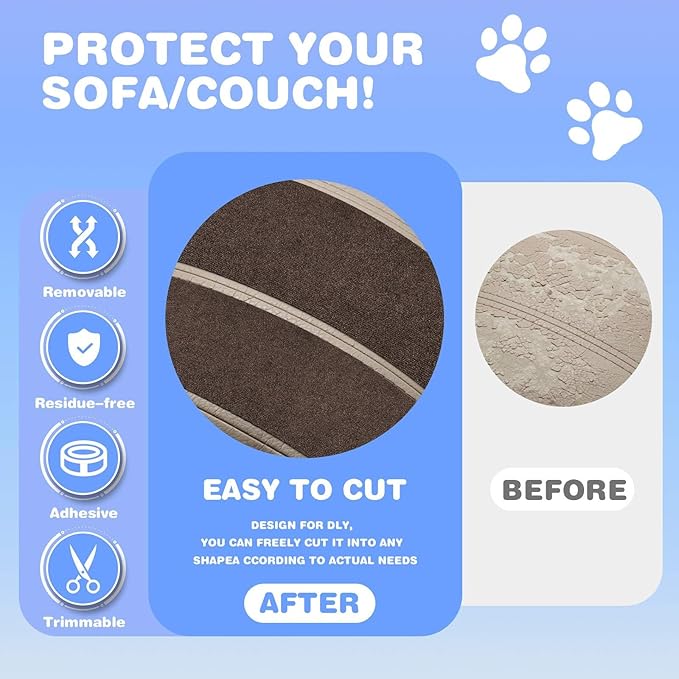 Cat Scratching Mat 78.7"x15.8" Self-Adhesive Cat Furniture Protector, Climbing Cat Scratch Pad for Cat Tree, Sofa, Wall, and Furniture DIY Protection(Brown)