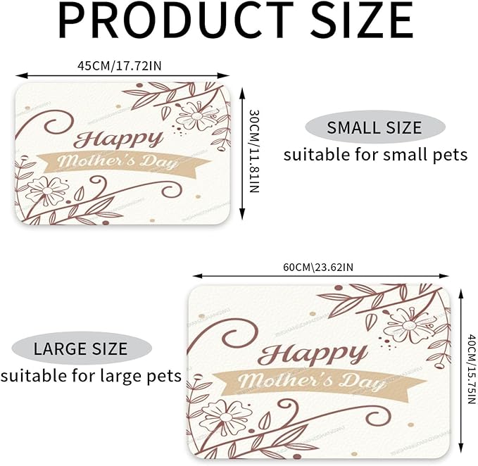 Dog Food Mat Happy Mother's Day Floral Gift for Mom Fy Absorbent Water Bowl Mats Cat Pet Feeding Placemats 18X12In