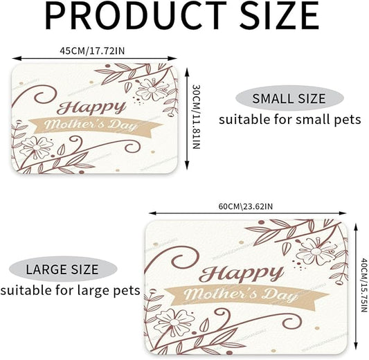Dog Food Mat Happy Mother's Day Floral Gift for Mom Fy Absorbent Water Bowl Mats Cat Pet Feeding Placemats 18X12In
