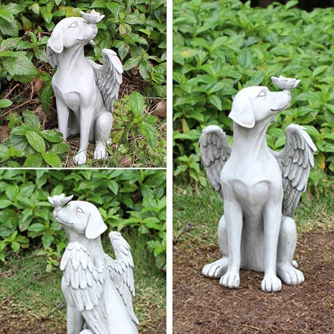 Angel Dog Memorial Statue, Dog Memorial Stones, 8 inch Garden Resin Sleeping Dog Ornament, Dog Passing Away Bereavement Gifts, Pet Loss Gift for Dog, Pets Grave Marker, Tribute Statue