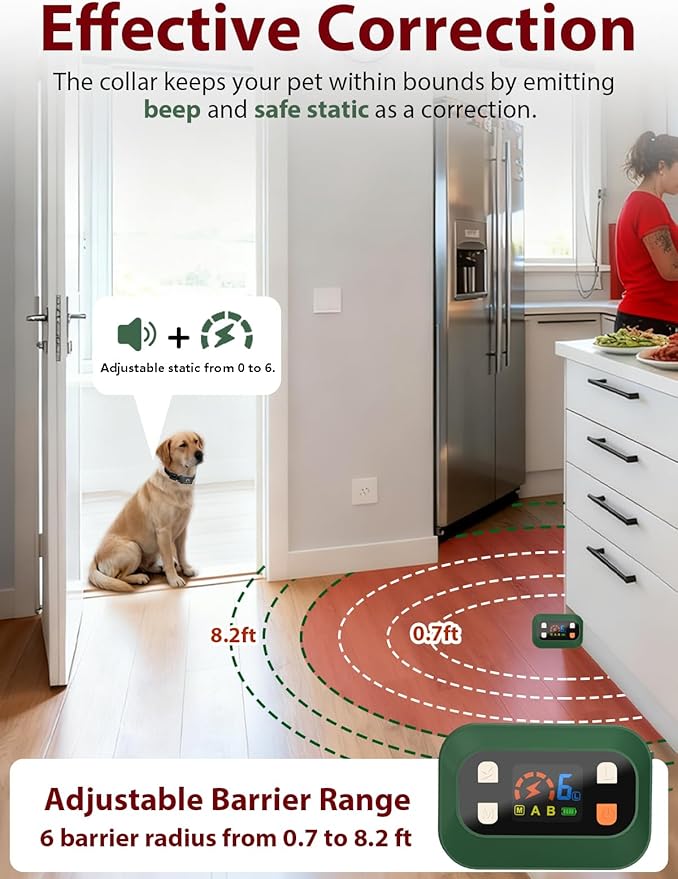 MIMOFPET Wireless Pet Barrier - Indoor Outdoor Waterproof Barrier with Adjustable Range up to 8.2 ft,Adjustable Safe Static Intensity, Rechargeable Boundary System for Dogs (Wireless Barrier System)