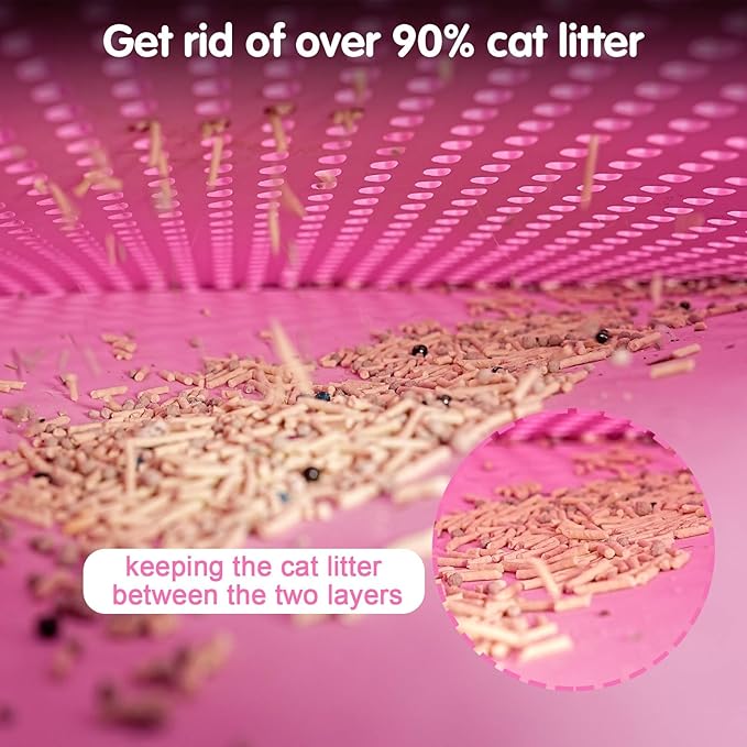 Cat Litter Mat, 21 x 14 Inches Large Honeycomb Double Layer Cat Litter Trapping Mat, Non Slip Waterproof Urine Proof Cat Litter Box Mat, Kitten Supplies and Essentials, Pink