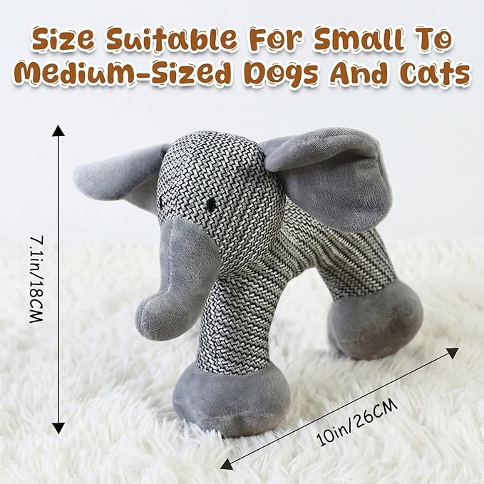 Pet Lori Linen SafariCompanions,Linen Safari Squeaky Dog Chew Toy,Robust Indestructible Dog Stuffed Toy for Small Medium Dogs,Dog Toy with Squeaker-Elephant