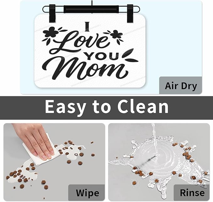Non Slip Mat for Dog Pet Cat Dog Food Mats Happy Mother's Day I Love You Mom Gift Water Bowl Mat Quick Dry Absorbent Cat Feeding Mats 18X12In