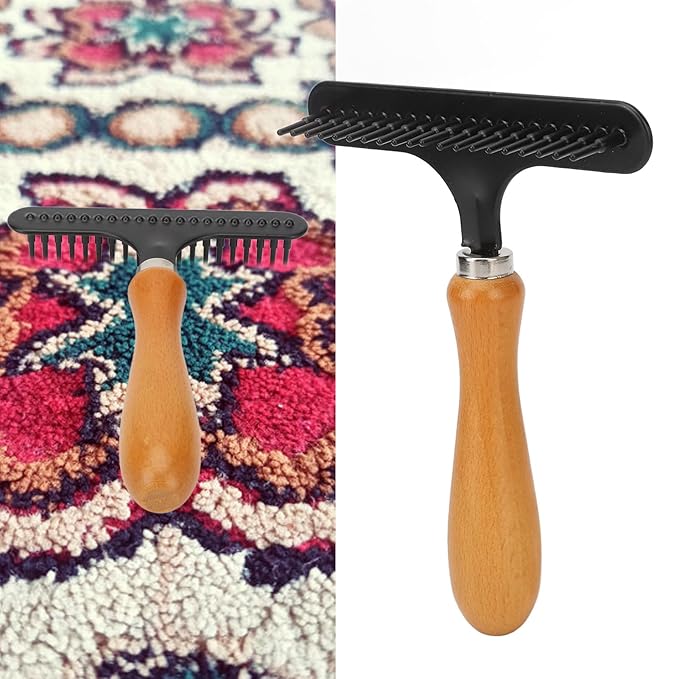 Wooden Handle Pet Brush, Handheld Cat Grooming Rake, Stainless Steel Deshedding Brush for Cats Dogs with Comfortable Rounded Tips