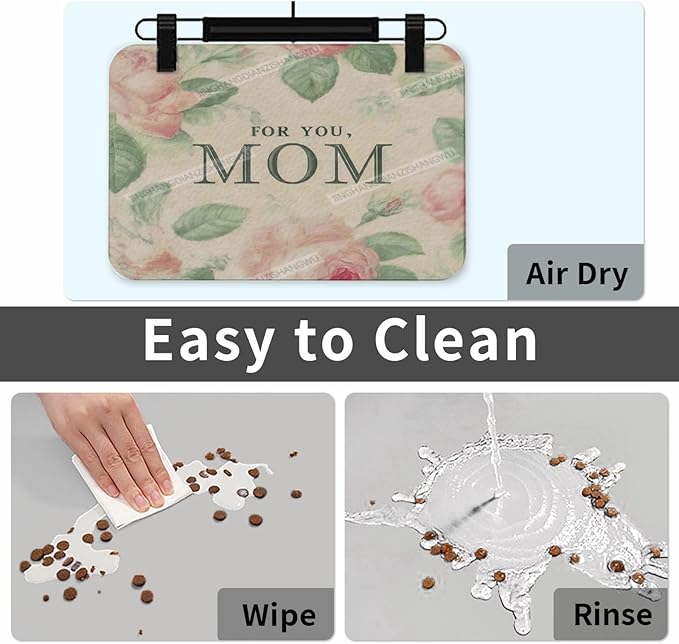 Dog Food Mat for Floors Absorbent Quick Drying Happy Mother's Day Floral Gift for Mom Bl Pet Cat Food Mat Easy-to-Clean Pet Feeding Mats Dog Bowl Mats 24x16In