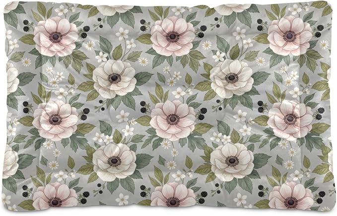 Dog Bed for Crate Washable Pet Sleep Pad, Floral Print Kennel Mat with Non-Slip Bottom, Soft Fluffy Supplies Pet for Dogs and Cats (36x24 inch)