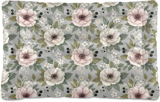 Dog Bed for Crate Washable Pet Sleep Pad, Floral Print Kennel Mat with Non-Slip Bottom, Soft Fluffy Supplies Pet for Dogs and Cats (24x18 inch)