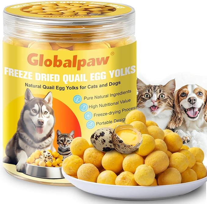 Premium Freeze-Dried Quail Egg Yolks - All-Natural Snack for Cats and Dogs, 100% Pure Quails Yolk Ingredients Pet Treats, Supports Growth with Protein & Iron, Crispy, Nutrient-Dense (S, Quail)