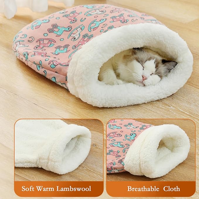 Cat Bed Sleeping Bag for Indoor Cats - Pet Slipper Cave Bed for Indoor Cats and Small Dogs, Cozy & Soft Plush, Anti-Slip & Durable, Washable for Kittens and Puppies Under 15 lbs (Pink)