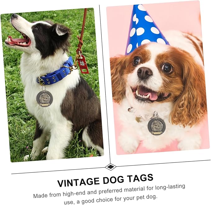 Abaodam 3pcs Vintage Zinc Alloy Pet Id Tags for Dogs Pomeranian Hanging Pendant Collar Accessories Retro Style Dog Supply