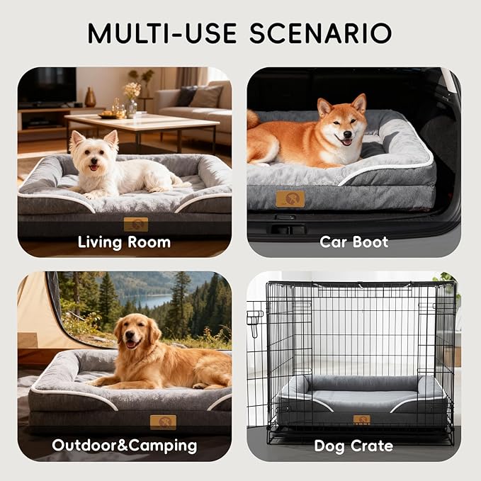 Homemate Dog Beds Large Sized Dog: 36x27 inch Orthopedic Large Dogs Bed XL Outdoor Pet Cat Bed Sofa Supplies with Toy Dogs Crate Pad Couch with Removable Washable Cover & Non-Slip Botton Dark Grey