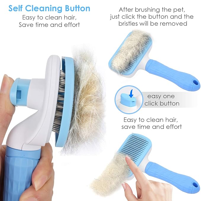 TIMINGILA Self Cleaning Slicker Brush for Dogs and Cats,Pet Grooming Tool,Removes Undercoat,Shedding Mats and Tangled Hair,Dander,Dirt, Massages particle,Improves Circulation (Blue)