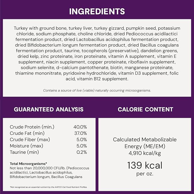 Stella & Chewy's Freeze-Dried Raw Cat Dinner Morsels - Premium Turkey Recipe with 98% Farm-Raised Meat & Organs - Natural Grain-Free Cat & Kitten Food - Made in USA - 18 oz