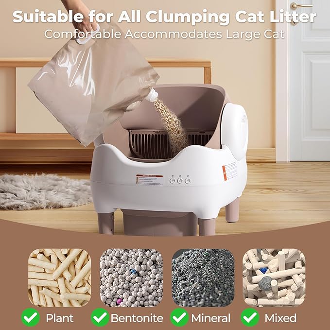 Self Cleaning Litter Box, Automatic Cat Litter Box-APP Control, Open-Design Electric Litter Box, Safety Anti-Pinch, Odor-Free Waste Disposal Includes Trash Bags, Suitable for Multiple Cats, Grey