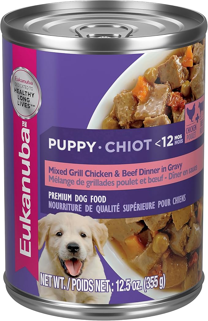 Eukanuba Puppy Mixed Grill Chicken & Beef Dinner in Gravy Wet Dog Food, 12.5 oz (Pack of 12)