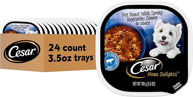 Cesar Home Delights Adult Wet Dog Food, Pot Roast Flavor with Vegetables in Dinner Sauce, Wet Food for Dogs, 3.5 oz Easy Peel Trays, 24 Count