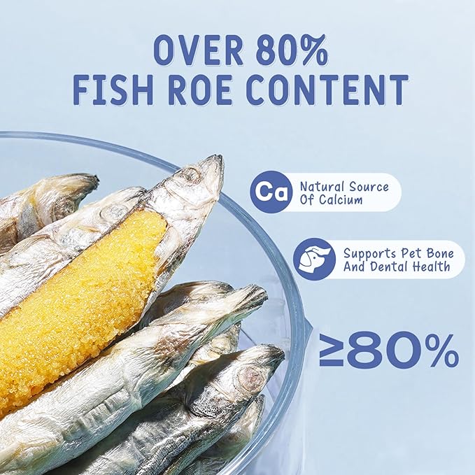 Freeze Dried Capelin Fish Cats & Dogs Treats 70g, Single Ingredient, Rich in Omega 3 & 6 for Healthy Skin & Coat, Grain Free, 100% Whole Fish, Premium Quality High Protein Training Snacks