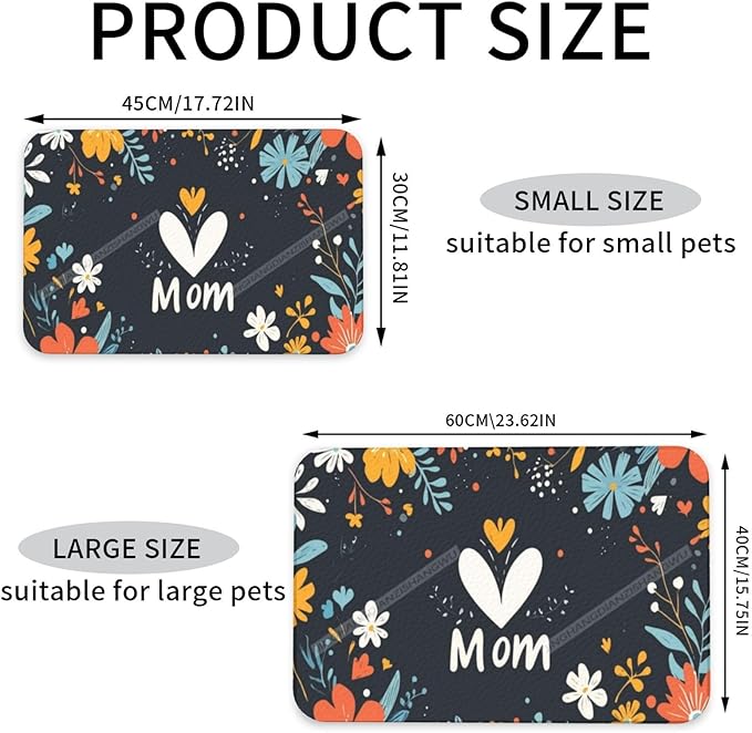 Pet Feeding Mat Absorbent Dog Mat for Food Water Bowl No Stains Quick Dry Water Dispenser Mats Happy Mother's Day Floral Gift Mom Bu Dog Accessories Pet Supplies Bowl for Messy Drinkers 18X12In