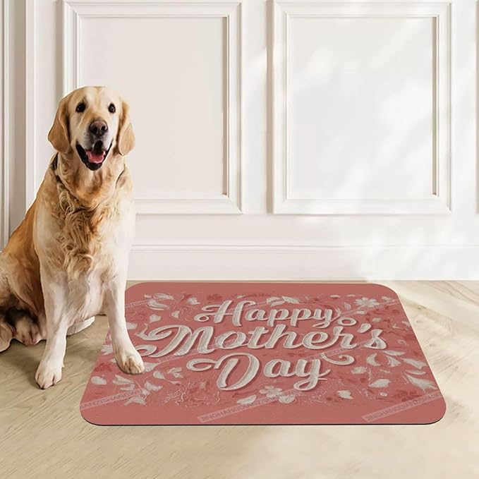 Absorbent Dog Water Cat Mat for Food Water Bowl Quick Dry Happy Mother's Day Floral Gift for Mom P Pet Feeding Mats No Stains Dog Food Mat Pet Accessories Supplies Cat Bowl Mats 24x16In