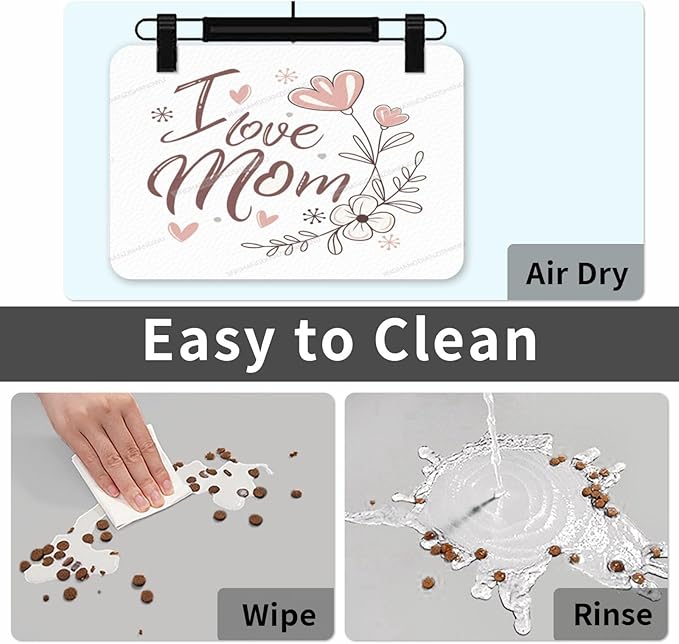 Dog Food Mats for Floors Happy Mother's Day I Love Mom Gift Mom Br Absorbent Pet Cat Food Mat Quick Dry Dog Bowl Mats for Water Pet Supplies 24x16In