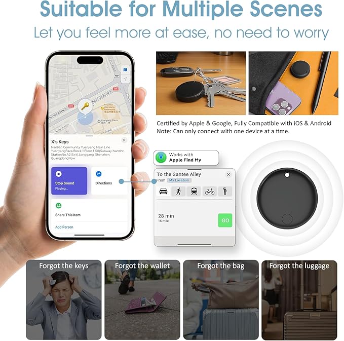 Smart Tracker Tags 2 Pack-for Android or iOS,Dual System Smart Tags、Bluetooth Tracker Work with Apple Find My or Google Find Hub App,Item Locator for Backpack,Pet,Keys,IP67 Waterproof (White)