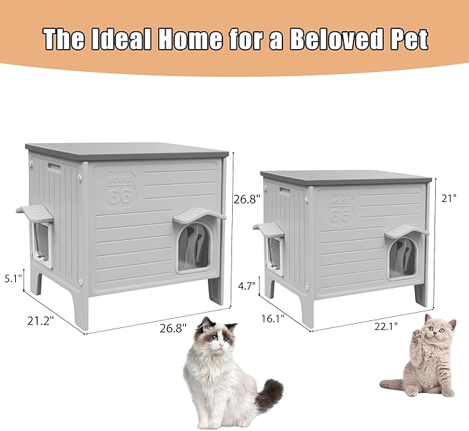 Heated Cat House for Outside with Insulated Liner,Outdoor Cat House Weatherproof,Plastic,Easy to Assemble Easy to Clean