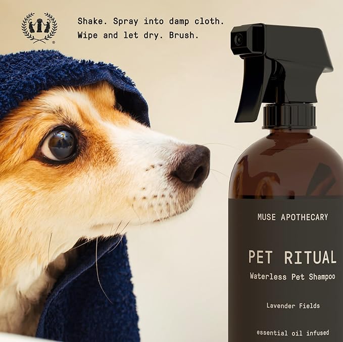 Muse Apothecary Pet Ritual Aromatic Waterless Dog Shampoo - No Rinse Dry Shampoo for Dogs & Cats - Essential Oils Infused, 16oz Fresh Bouquet