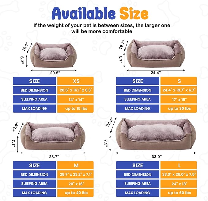 Makigued Rectangle Dog Bed for Medium Size Dog with Removable Washable Cover Pet Bed with Bolster Sides Non-Slip Bottom Pet Sofa Waterproof Lining Durable Pet Cuddler, Light Brown, 29x 23x 7.1 in