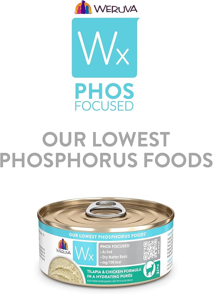 Weruva Wx Phos Focused Tilapia and Chicken Formula in a Hydrating Puree 5.5oz Can, Pack of 8