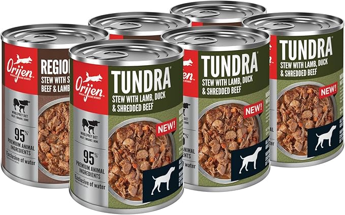 ORIJEN Premium Wet Dog Food Variety Pack: Regional Red + Tundra Recipes 12.8oz Cans (6 Count, 3 of Each)