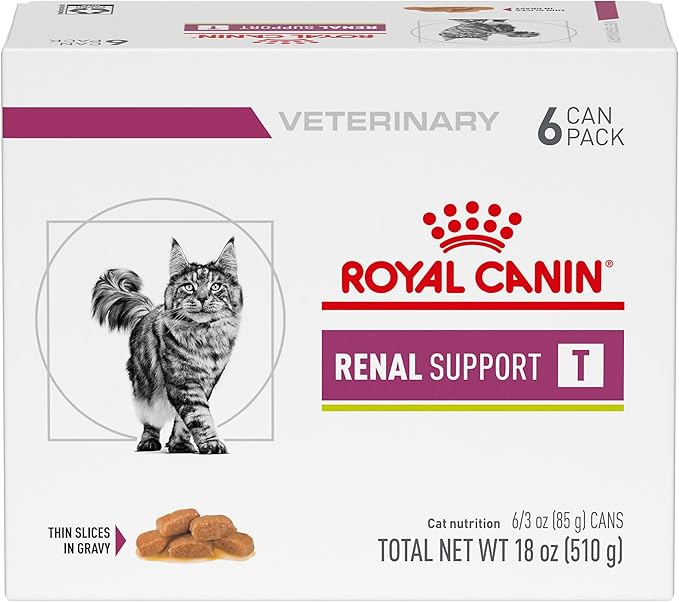 Royal Canin Veterinary Diet Feline Renal Support T Adult Thin Slices in Gravy Cat Food, 3 oz (Pack of 6)