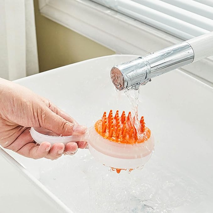 Pet Comb Bath Brush, Ergonomic Pet Bath Massage Brush for Cat Dog, Grooming Shampoo Brush Dual Use Of Dry/Wet Hair Removal Brushes, Shower Wash Brushes for Long & Short Hair Pets (Orange)