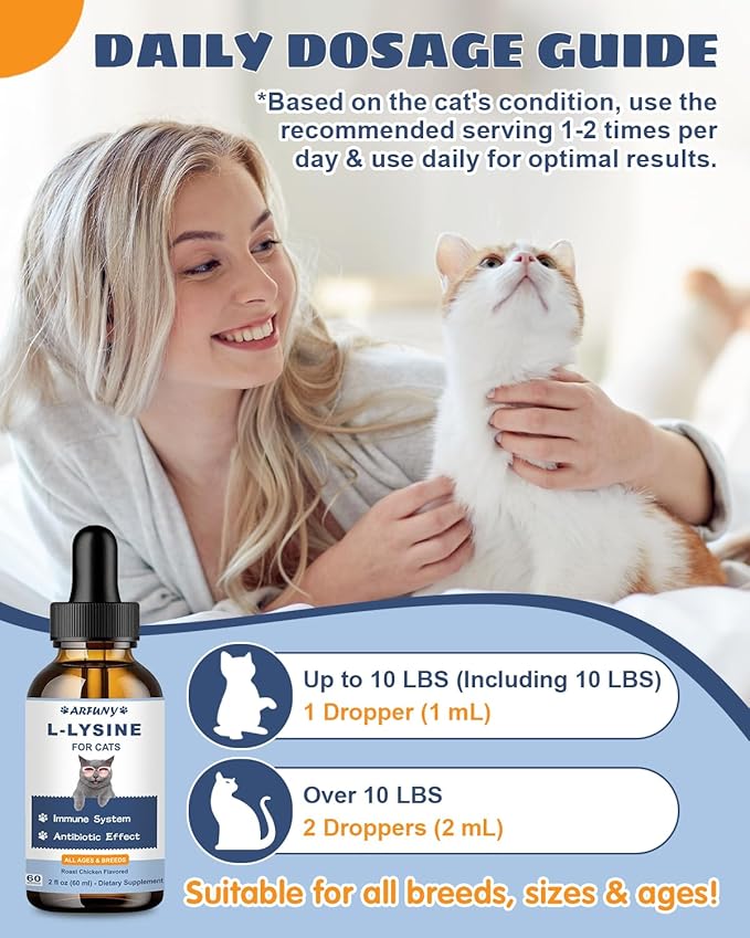 Lysine for Cats - 2 Packs Cat Lysine Drops - Sneezing Treatment, Nasal Relief - Feline Upper Respiratory Infection, Runny Nose, Eye Function - Immune Support - Roast Chicken Flavor