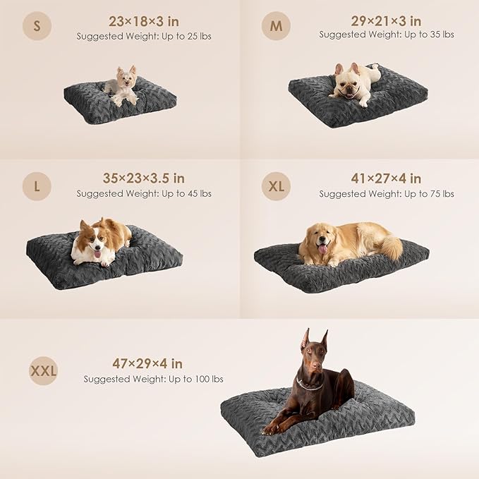 EHEYCIGA XXL Washable Dog Bed for Crate 47x29 Inch, Reversible Kennel Pad for Extra Large Dogs Weight Up to 100 lbs, Plush and Comfy Pet Sleeping Mat, Charcoal