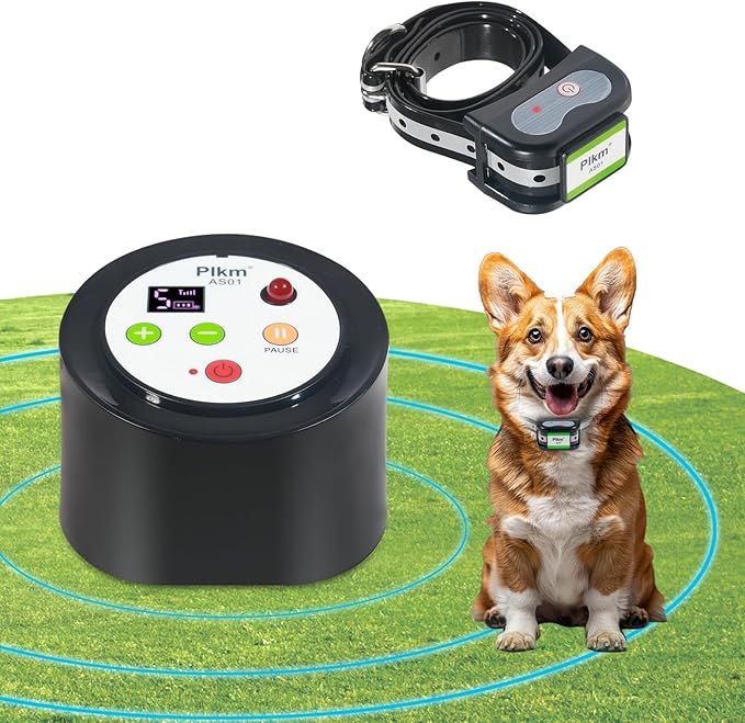 Plkm 2026 Newest Dog Wireless Fence Intelligent Pet Electric Containment System, Transmitter AI Smart Alarm Dog Out of Range Reminder, 360° Strong Signal Coverage, Display Receiver Battery Level