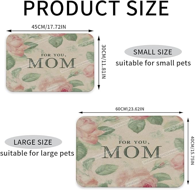 Dog Food Mat for Floors Absorbent Quick Drying Happy Mother's Day Floral Gift for Mom Bl Pet Cat Food Mat Easy-to-Clean Pet Feeding Mats Dog Bowl Mats 18X12In