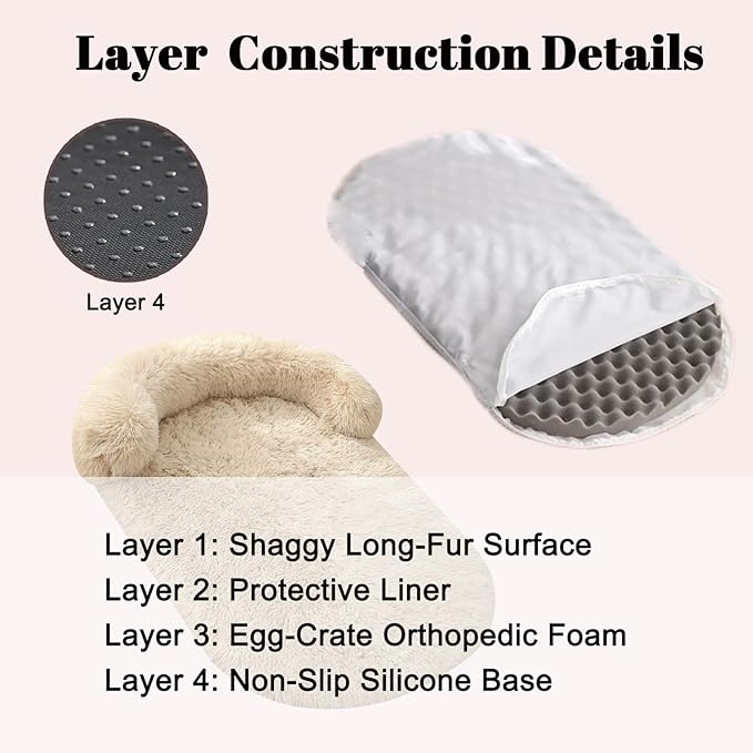 Calming Dog & Cat Beds for Small Medium Dogs Cats, Anti-Anxiety Plush Pets Lounge Couch Sofa Orthopedic Cushion, Soft Fluffy Faux Fur Washable, Fits up to 25 lbs Pets (Oval, Beige 26"x20")