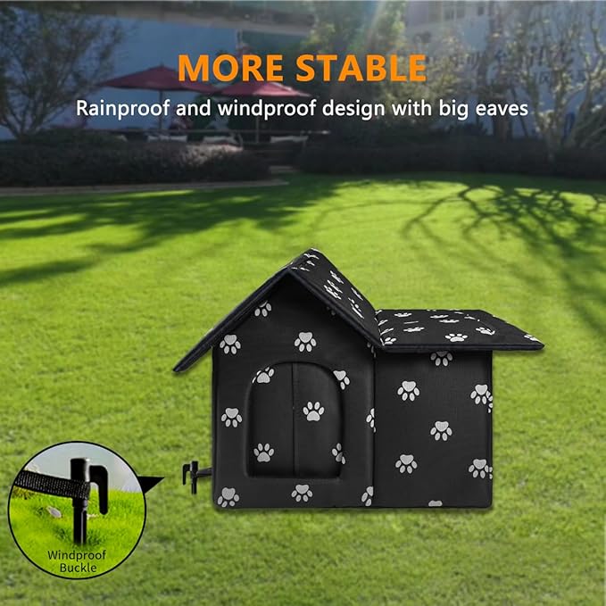 Large Outdoor Cat House Weatherproof, Houses for Outdoor Cats Feral, Collapsible Outside Cat House with Windproof Door, DIY Cardboard and Soft Mat, Insulated Stable Stray Cats Shelter in Winter